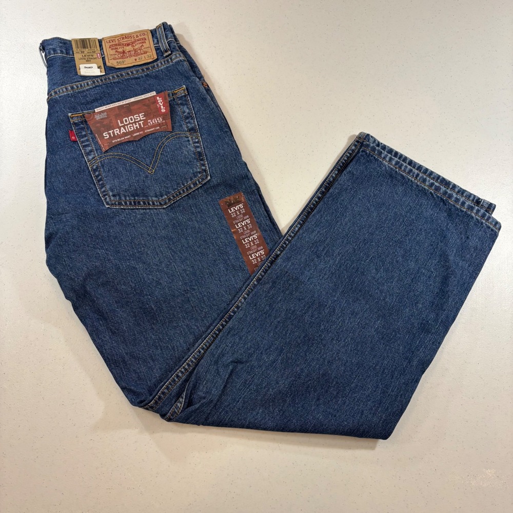 Levis 569 Loose Straight Jeans Mens 32x32 Medium Wash Blue Y2K Denim NWT! Levi's
